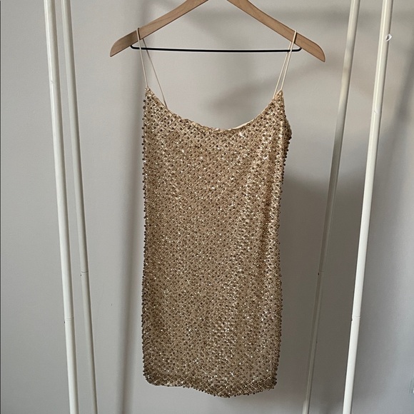 Oh Polly “Drop A Glint” Embellished Mini Dress Gold - Picture 2 of 6